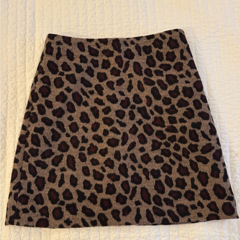 Ann Taylor Leopard Print Wool Mini A-Line Skirt
